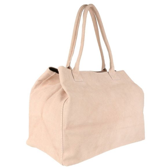 Expandable Italian Suede Leather Shoulder Bag Nude :o) - Picture 2 of 6